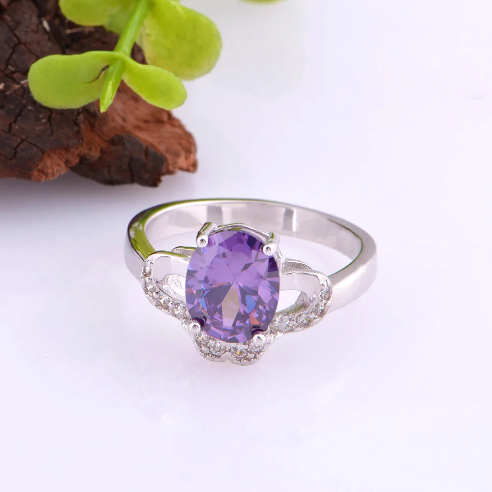 Uloveido USA Market Cheap Engagement Rings Jewelry Purple Crystal Ring Girl Wedding Accessories Silver for Women Sale J415 | Украшения и