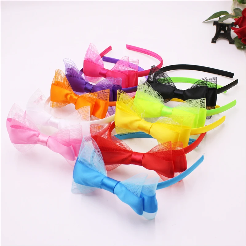 

New Fashion 10Colors Headwear Girl Hair Bow Hairbands Kid Hair Band Cute Silk Solid Colors Headbands Hair Accessories