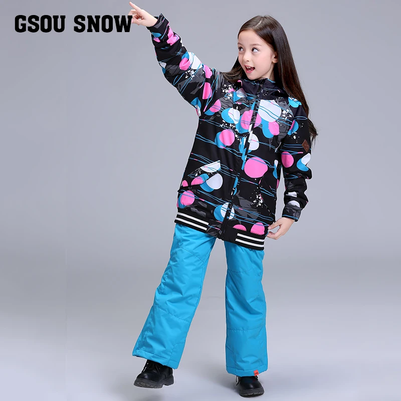 Детский лыжный костюм GSOU в горошек зимняя ветрозащитная Водонепроницаемая