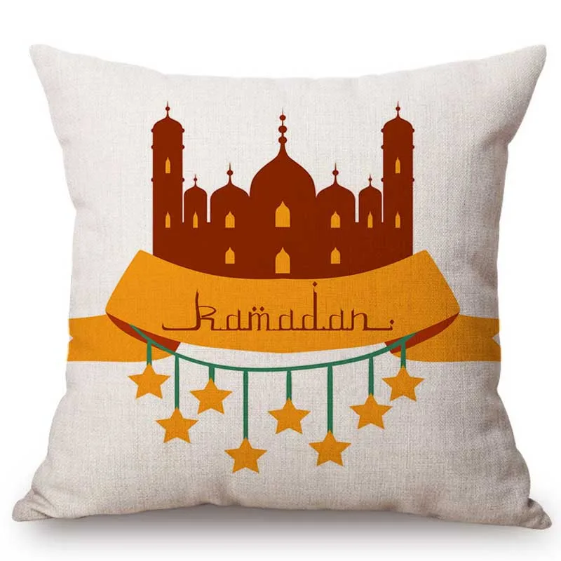 Islamic Cartoon Ramadan Muslim Lantern Mosque Art Home Decoration Throw Pillow Case Cotton Linen Islam Festival Cushion Cover | Дом и сад