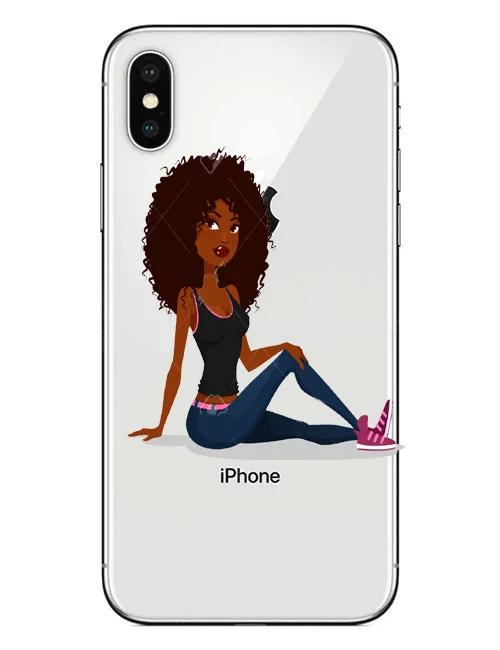 Afro Girls Soft Silicone Phone Cover Fashion girl Case For iPhone 7 5S SE6S 6SPlus 7Plus X 8 8Plus Black Women art Cases | Мобильные