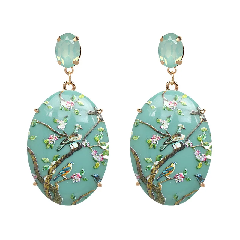 

8Seasons Women Hanging Dangle Earrings Fashion Resin Print Fashion Vintage Girls Drop Earrings For Gifts Size 6.7*3.1cm
