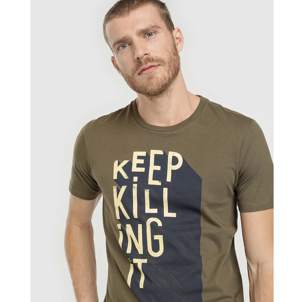 Простая футболка для мужчин с принтом на передней части Материал хлопок короткий