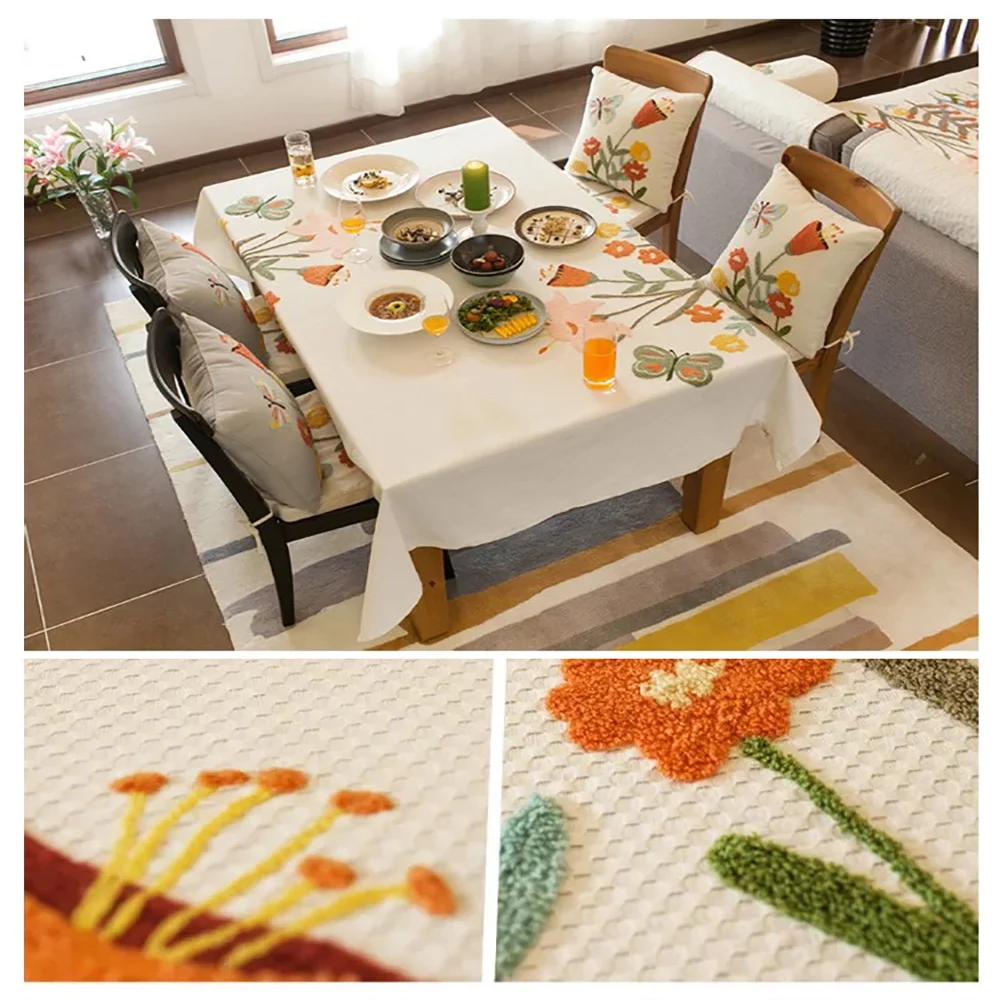 SewCrane Flying over Flower Field Embroidered Decorative Tablecloth | Дом и сад