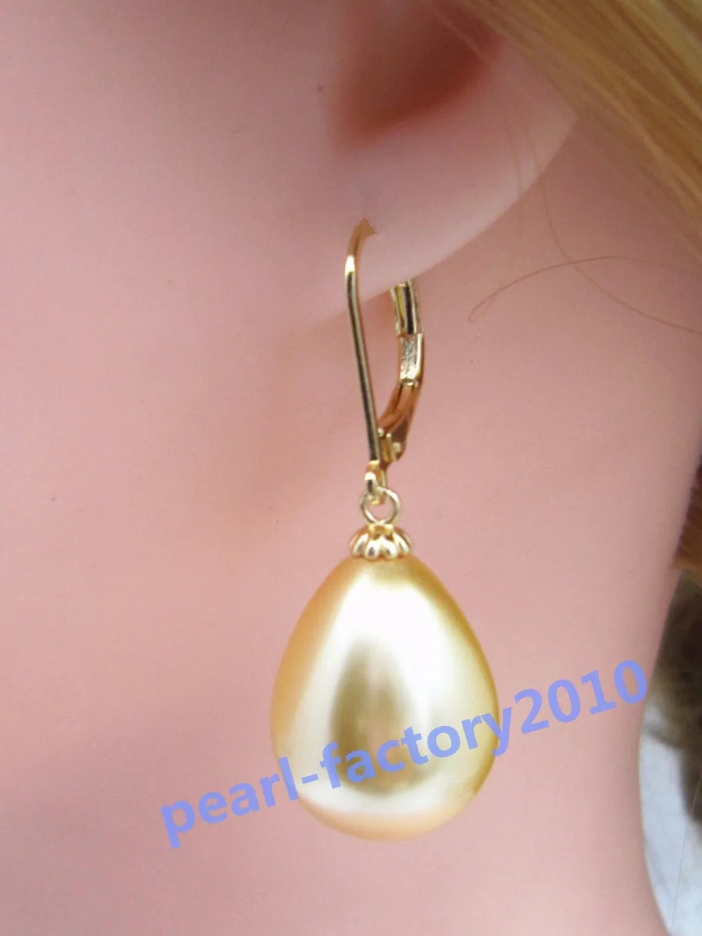 

new 14X17MM AAA PERFECT golden shell pearl earrings >>girls jades Free shipping