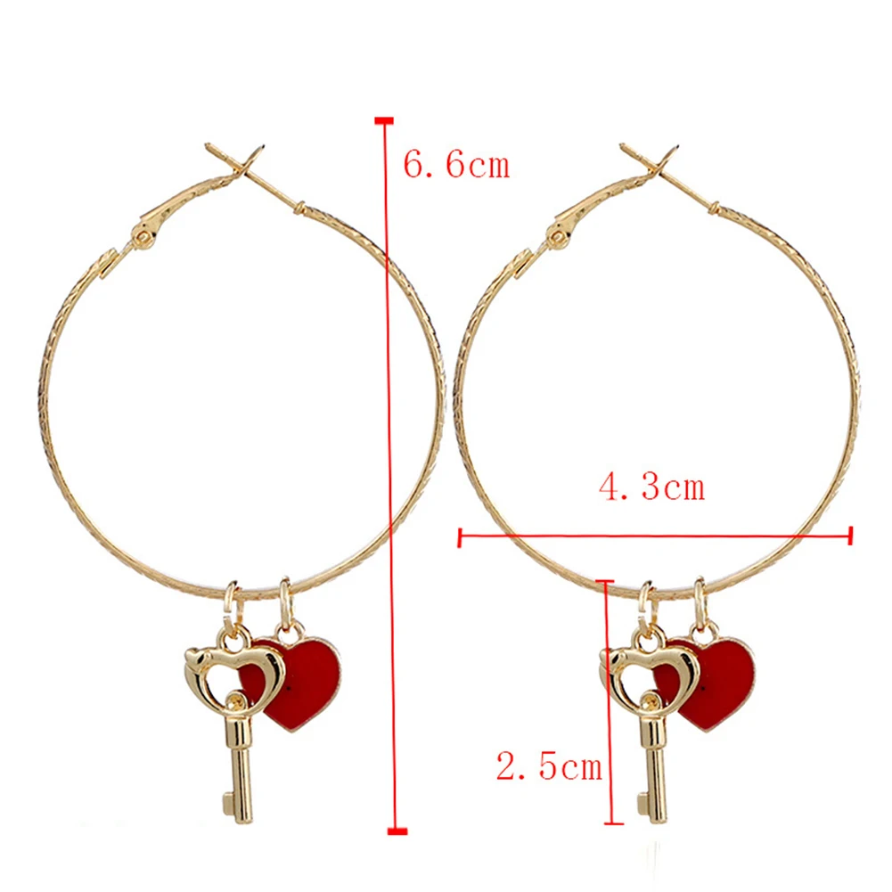 Для женщин большой Серьги-кольца сердце любовь ключ кулон Свадебная вечеринка