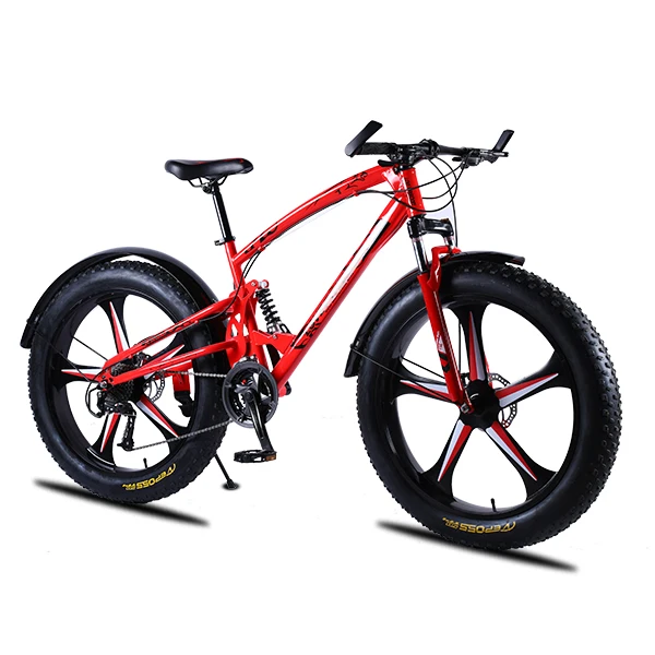 Love Freedom Bысокое качество Горный велосипед 26*4.0 Fatbike 7/21/24/27 Скорость амортизатор велосипеды жирные шины Снегоход Двойные дисковые тормоза велосипеда - Цвет: 3159 red 27
