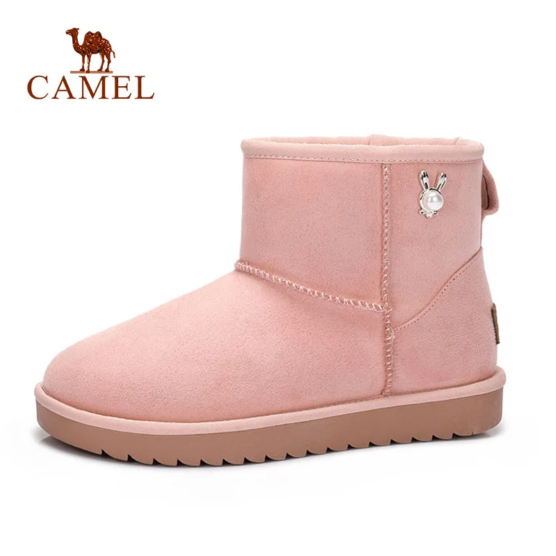 CAMEL/зимние женские теплые ботильоны из флока на меху повседневные зимние ботинки