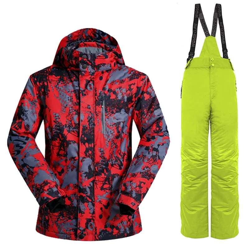 map red yellow Новые высококачественные, мужские лыжные куртки и штаны, комплекты для сноуборда, толстый теплый водонепроницаемый ветрозащитный зимний мужской лыжный костюм - Цвет: map red yellow