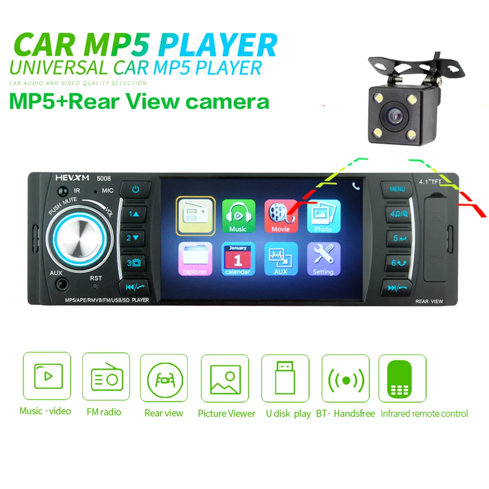 Автомобильный видеоплеер 4,1 дюймов TFT lcd экран автомобиля MP4 MP5 плеер Bluetooth стерео радио FM SD/MMC/USB с камерой заднего вида
