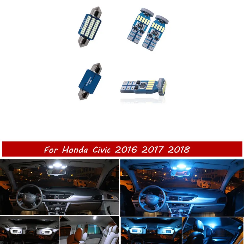 

4 шт. ошибок светодиодный Подсветка салона для Honda Civic 2016 2017 2018 белый голубой лед