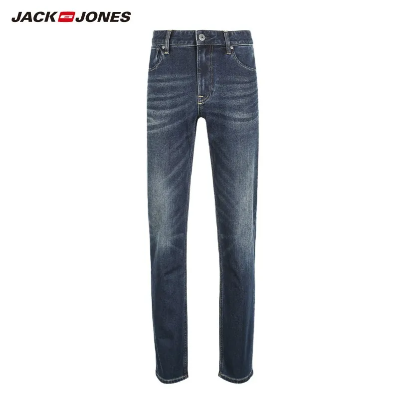Mid.Blue Denim JackJones мужские зимние теплые хлопковые стрейч узкие джинсы деним брюки мужская одежда 218432507 - Цвет: Mid.Blue Denim