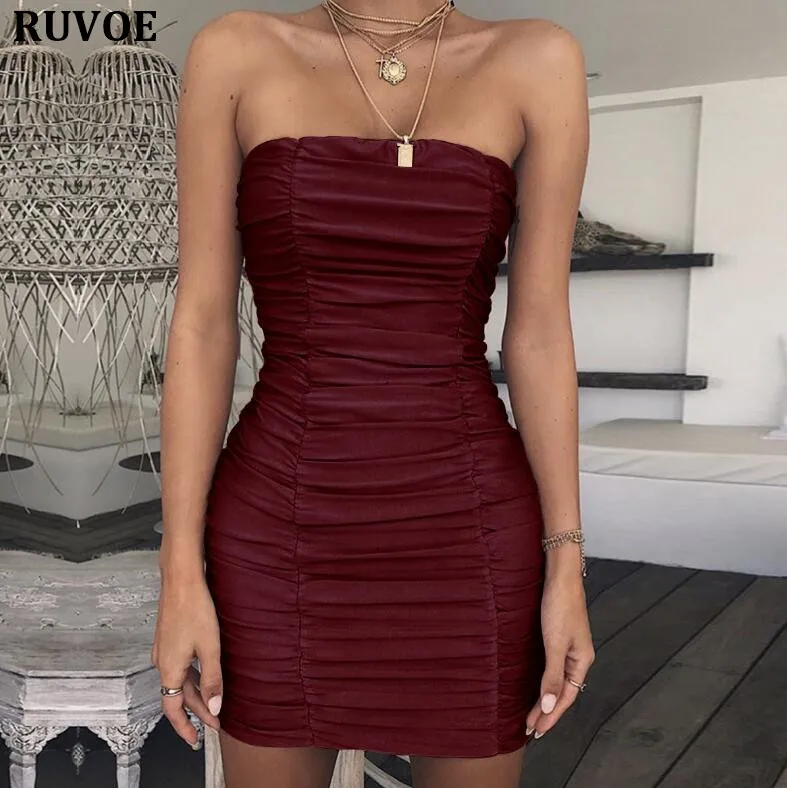 

Sexy sleeveless strapless mini dress Women pleated dress ruched party dress Female bodycon winter Christmas dress vestidos DLM-8