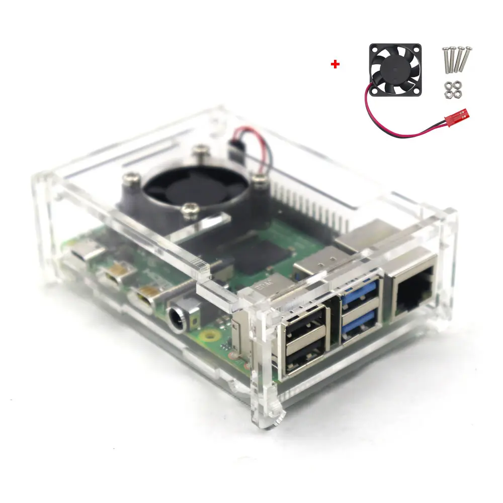 Прозрачная акриловая коробка корпуса с охлаждающим вентилятором для Raspberry Pi 4 Model