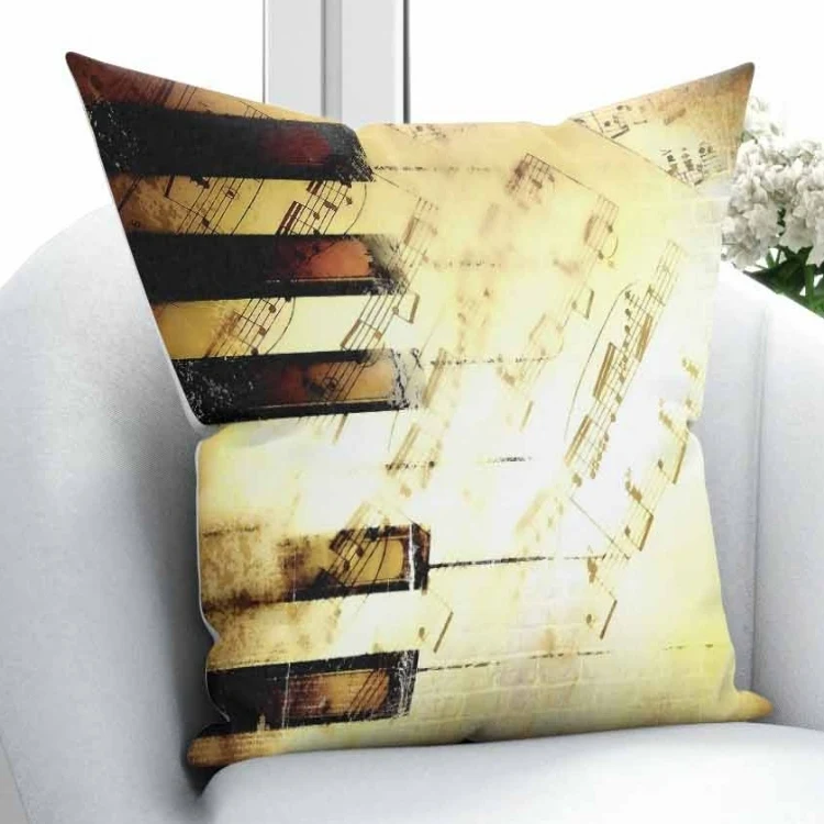 

Else Yellow Brown Notes Music Piano Writen Vintage 3D Print Throw Pillow Case Cushion Cover Square Hidden Zipper 45x45cm