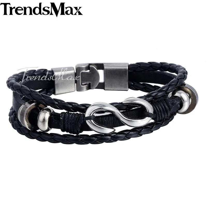 Trendsmax мужской кожаный браслет черный коричневый 3 нити цепочка кожаные браслеты