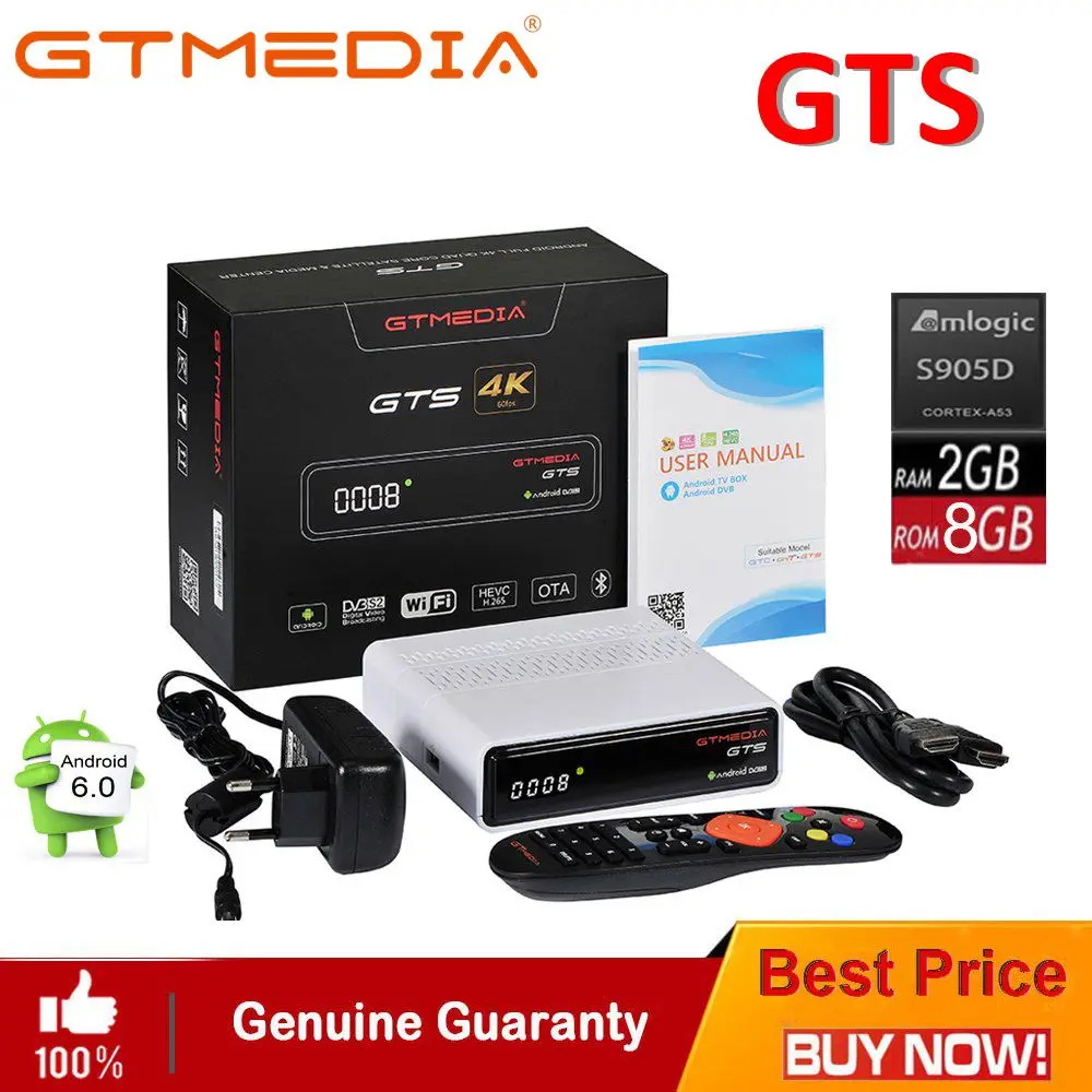 GTmedia GTS DVB-S2-цифра спутниковый телевизионный ресивер Android 6,0 комбо ТВ контейнер под элемент питания 2 Гб Оперативная память 8 ГБ Встроенная память BT4.0 CCCam IPTV Set-top BOX PK Freesat V7 HD V8