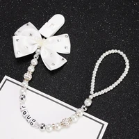 miyocar any name bling silver rhinestone bow pink and sliver beads dummy clip holder pacifier clips holderteethers clip