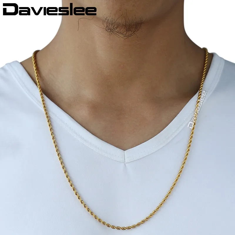 Davieslee витое звено веревки ожерелье Женская Мужская длинная цепь желтое золото-цвет 2,5/3,5 мм DGN435-GN436