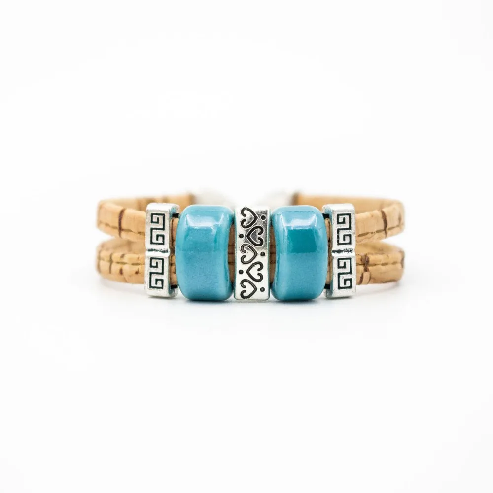 Natural cork bracelet with Ceramic beads women natural original handmade wood jewelry BR-405-6 | Украшения и аксессуары