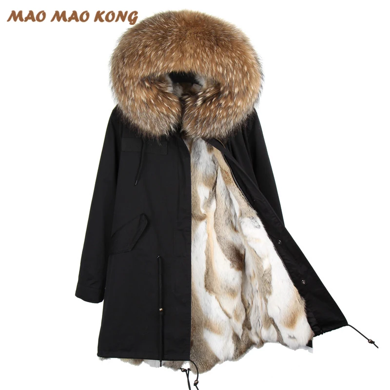 2019 Новая женская модная парка длинная Зимний жакет люкс Воротник мех енота