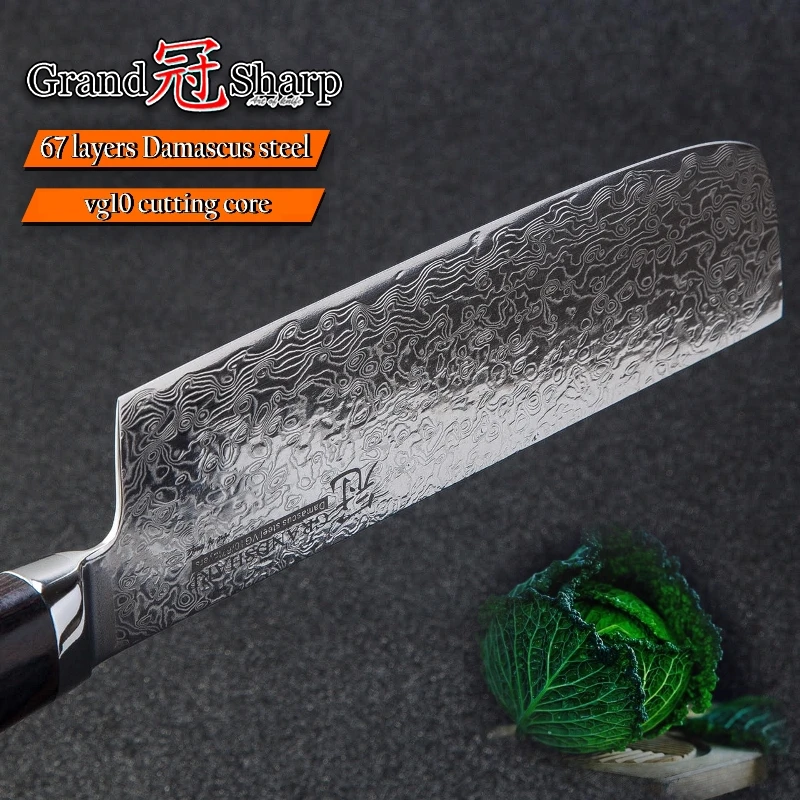 GRANDSHARP Usuba ножи накири из японской дамасской стали vg10 Кливер дамасский нож шеф-повара инструменты для приготовления пищи разделочный нож для овощей