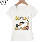 Модная мультяшная футболка для вечевечерние с изображением спящих котят, женская футболка, забавные повседневные топы с японским аниме принтом кошки, Милая футболка для девочек