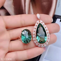 kjjeaxcmy boutique jewelry 925 sterling silver inlaid natural green crystal gemstone female ring necklace pendant set support de