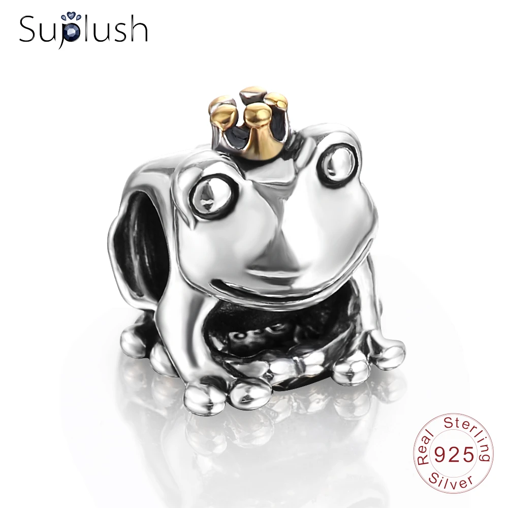 Suplush 100% Стерлинговое Серебро 925 пробы Лягушка принц с золотой короной животное