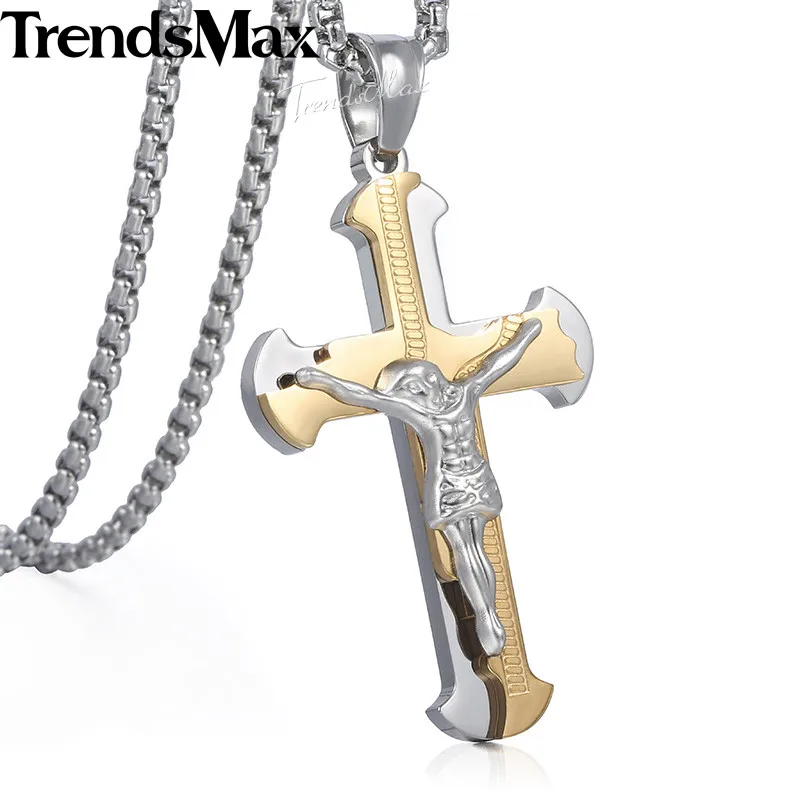 Trendsmax Христос Иисус кусок ожерелье Подвеска Крест для мужчин Нержавеющая сталь