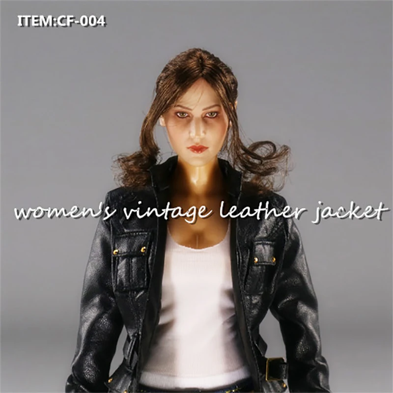 

1/6 Scale female clothes Action Figure Accessories CF-004 Women's vintage Blouses Leather Jacket Coat Retro Black Suit 12" Body