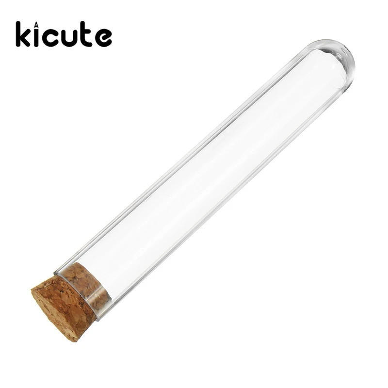 Kicute 10 шт./лот 18x100 мм прозрачная пластиковая круглая Нижняя пробирка с пробковой пробкой лабораторные школьные образовательные принадлежности