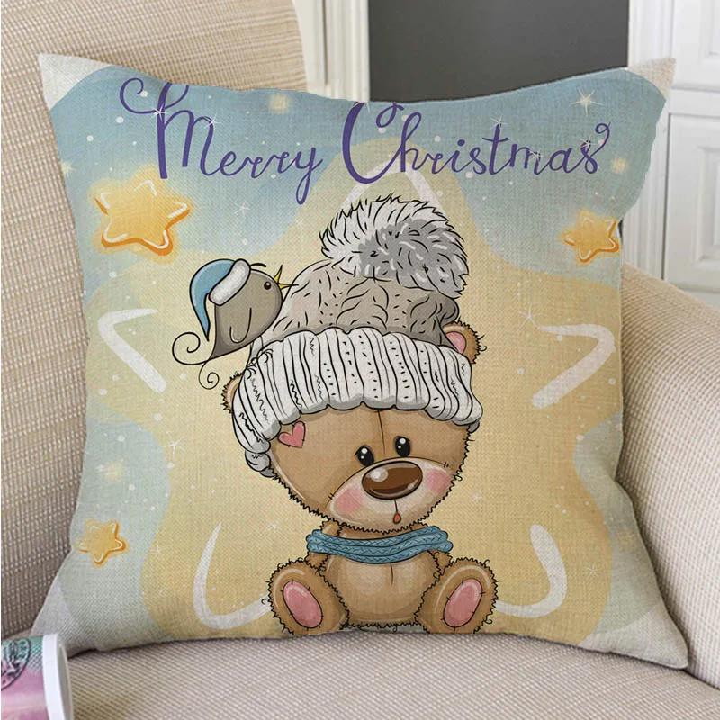 Adorable Cute Cartoon Teddy Bear Owl Snowman Christmas Decoration Cotton Linen Sofa Throw Pillow Cover Lovely Xmas Cushion | Дом и сад