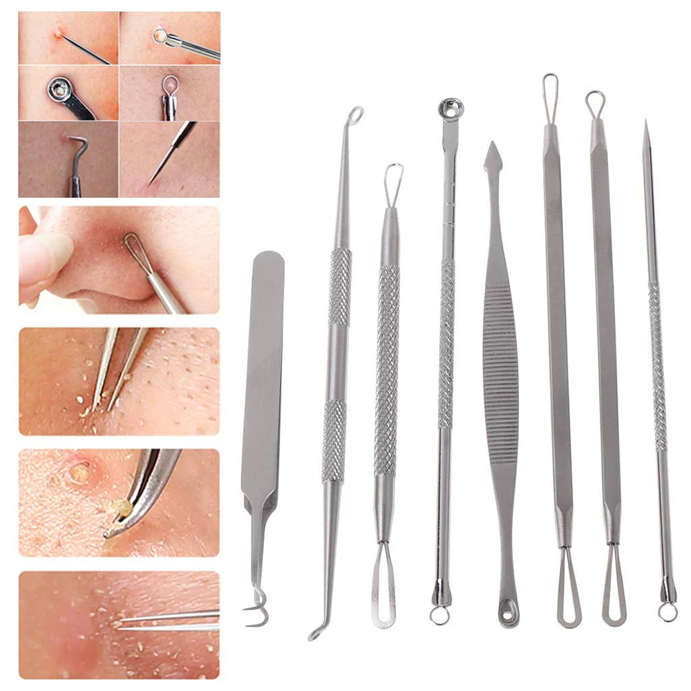 Rangale 8 Pcs Stainless Steel Blackhead Extractor Remover Tool Kit Pimple Blemish Comedone Set Acne Clip |