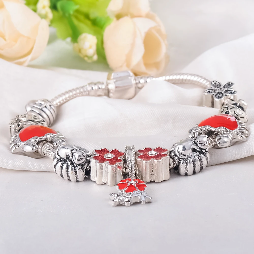 Suplush Летняя коллекция богемные браслеты с красным эмалированные бусины цветами