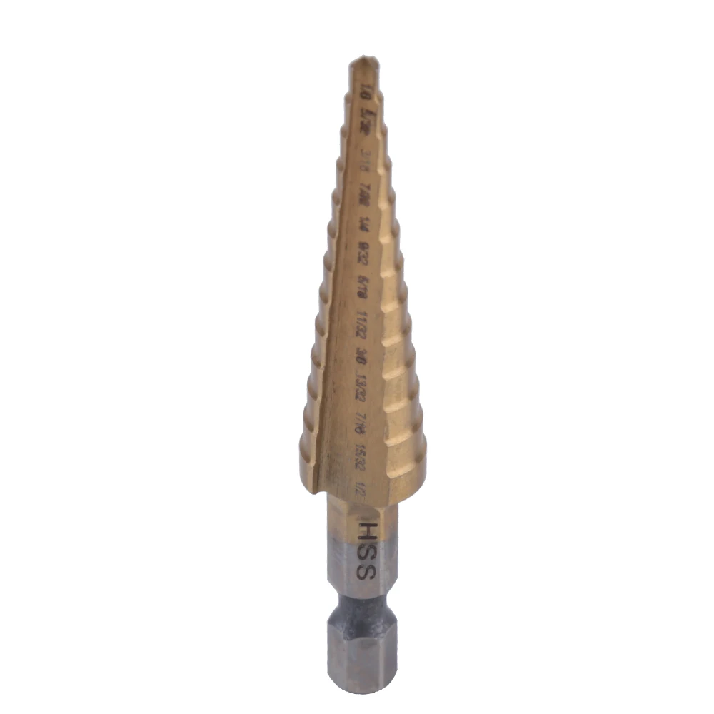 

1PC 1/8--1/2" Step Drill Bit Set Titanium Coated High Speed Steel Step Drill Hole Cutter Power Drills