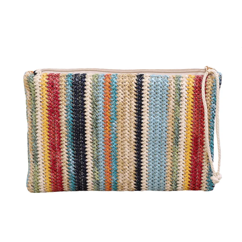 Женский Повседневный клатч в полоску популярная пляжная соломенная мини сумка