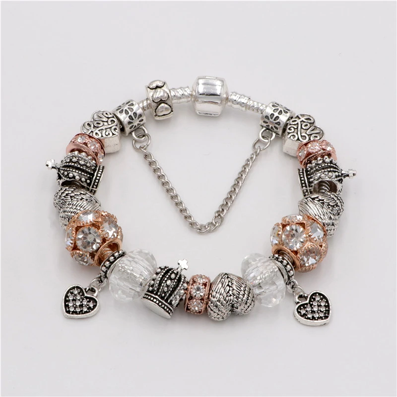 Посеребренные женские милые модные элегантные браслеты-шармы с оранжевыми