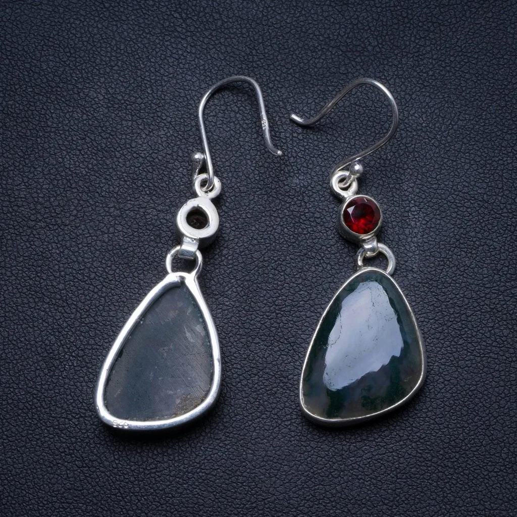 Stargems (TM) натуральный Моховой агат и гранатом ручной работы Уникальные 925