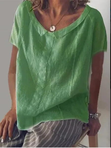 Футболка женская с коротким рукавом хлопковая льняная летняя повседневная для