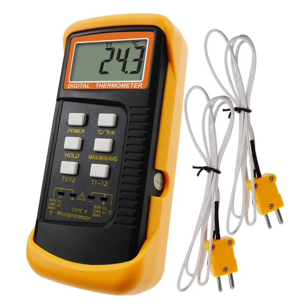 

Digital 2 Channels K-Type Thermometer 2 Thermocouples 50~1300degC (-58~2372degF) Handheld Dual Measurement Meter Sensor