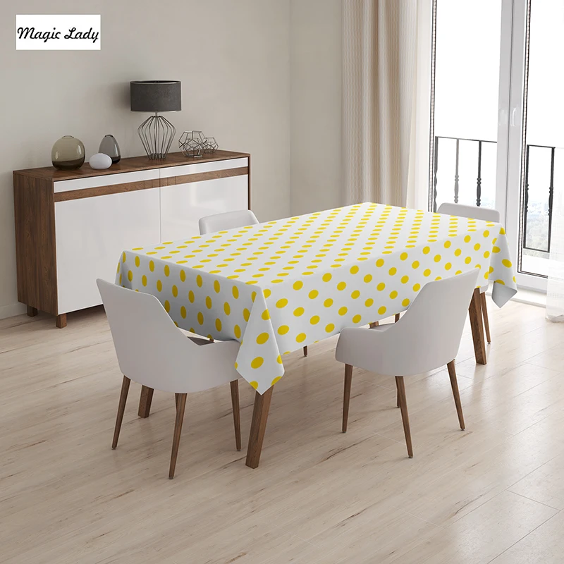 Holiday Table Cloth Decor Picnic Polka Dot Art Pattern Dining Room Kitchen Rectangular Yellow White 145x120 cm / 145x180 |