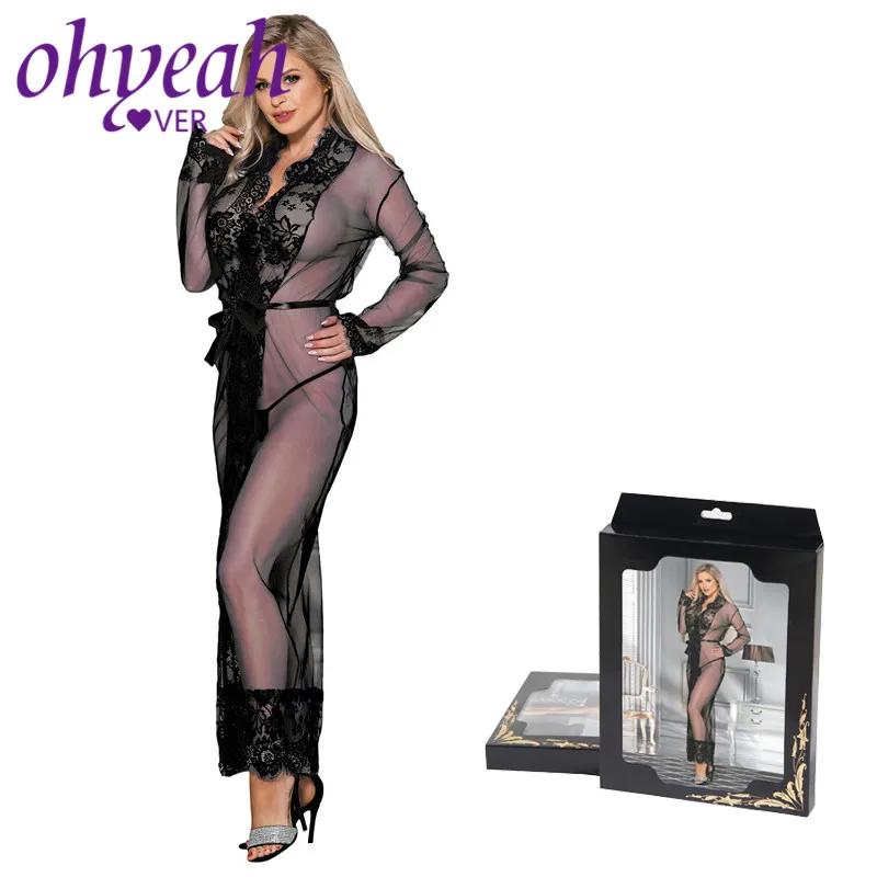 Ohyeahlover прозрачного нижнего белья с длинным рукавом Сексуальная одежда кружевное