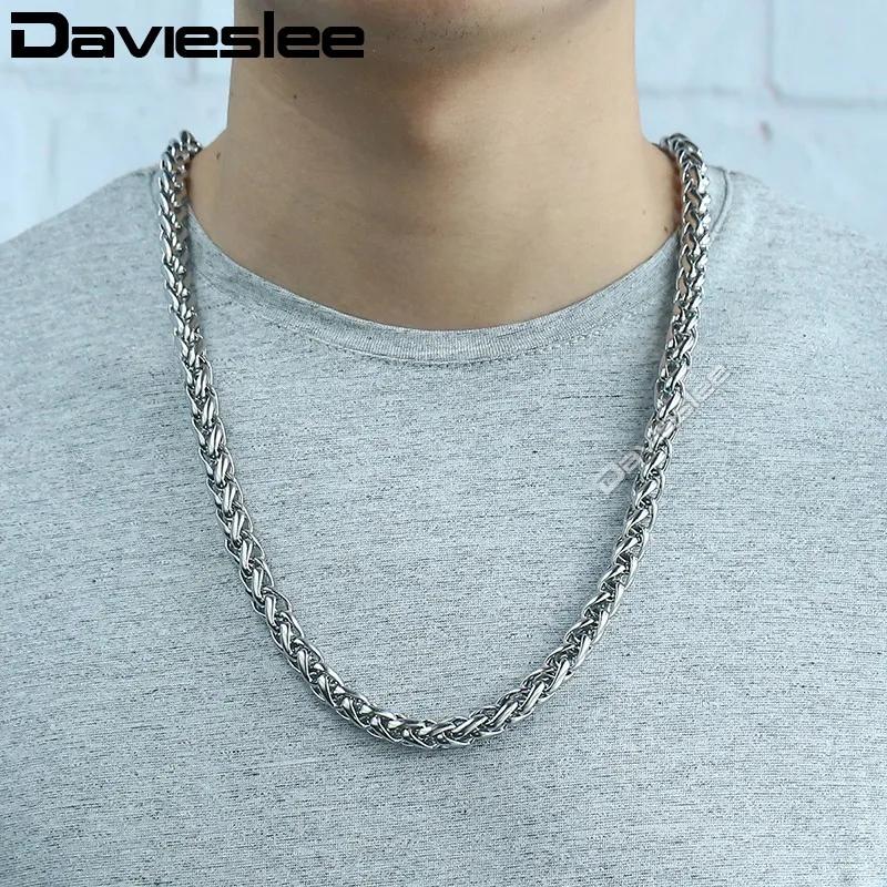 Davieslee плетеная пшеничная цепочка на шею для мужчин нержавеющая сталь мужские s цепочки и ожерелья ювелирных изделий подарок 3 4 6 8 10 мм LKNM158
