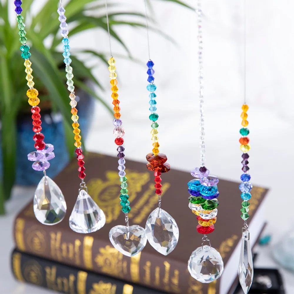 H& D упаковка из 6, красочная хрустальная люстра Suncatchers подвесной орнамент чакра хрустальные подвески для дома, офиса, украшения сада
