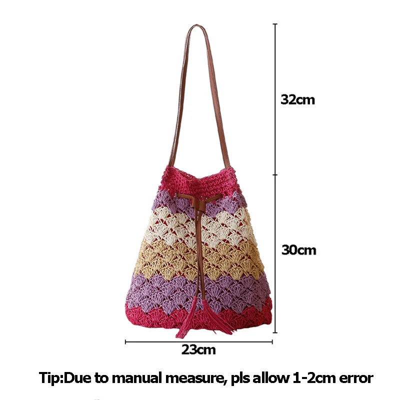 

Women Drawstring Handbag INS Popular Female Straw Bags Summer Beach Bag Lady Hollow Travel Casual Weave Tassel Crossbody SS3093