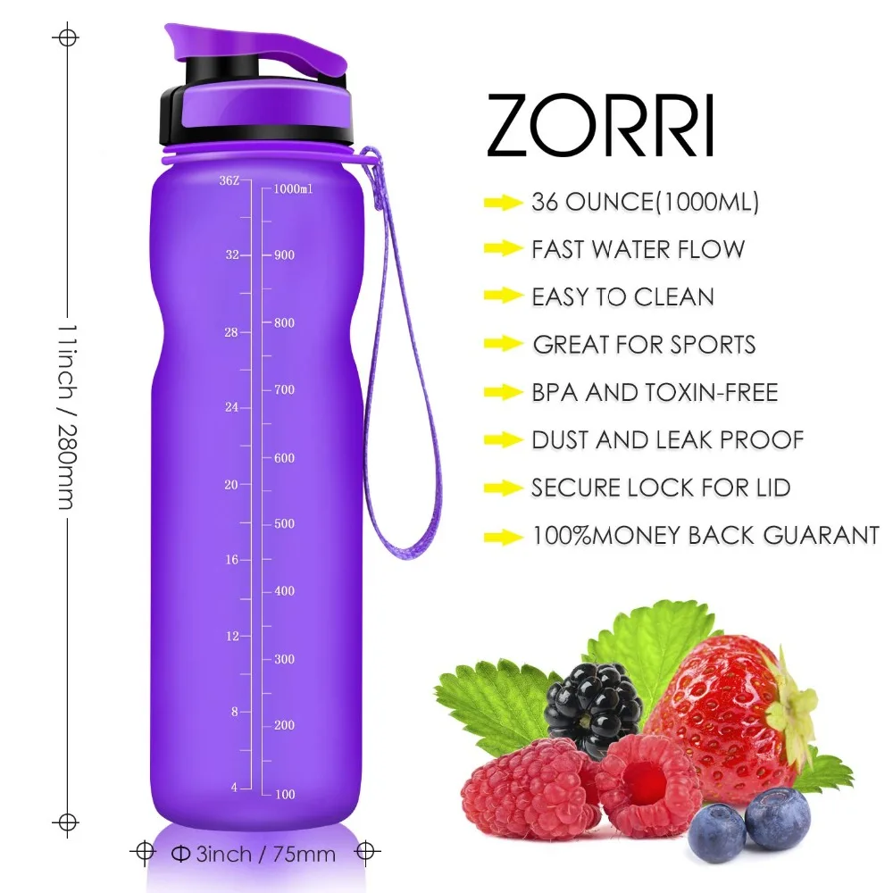ZORRI бутылки для воды, фруктовый чай, спортивный портативный герметичный шейкер, Тритан, пластиковая посуда для напитков, 600 мл/800 мл/1000 мл, без бисфенола, с фильтром