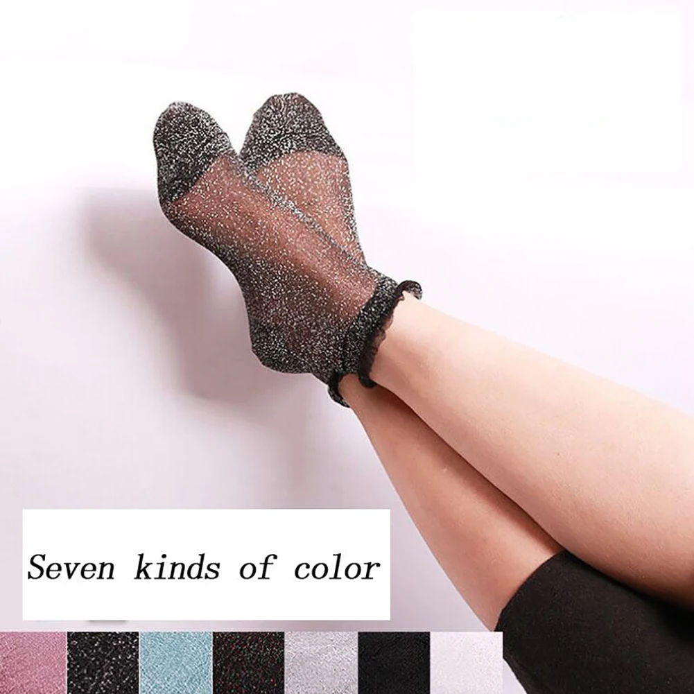 

Summer Women Ladies Sheer Silky Glitter Transparent Lace Ankle Socks Gift