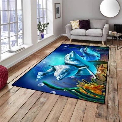 

Коврик из микрофибры с 3d рисунком голубого морского дельфина, рыб, нескользящий декоративный современный моющийся коврик для гостиной
