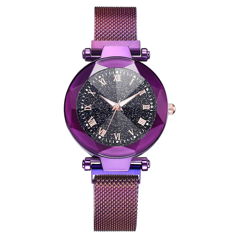 roman numeral purple Женские наручные часы модные роскошные из нержавеющей стали с магнитной пряжкой на ремешке преломляющая поверхность светящийся циферблат женские кварцевые часы - Цвет: roman numeral purple